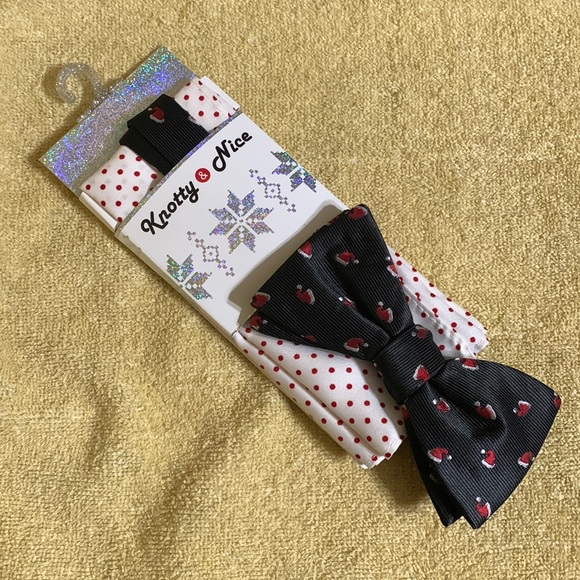 KNOTTY & NICE - BOW TIE & POCKET SQUARE SET 🎅🏼🆕 - Picture 1 of 4
